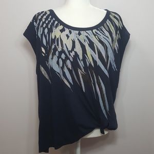 Lane Bryant Navy Top Metallic Feathers Sz 18/20